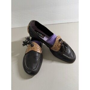 "EVERYBODY" By BZ.MODA Flats Loafers Made In Italy Leather Black Tan Size 38.5/8